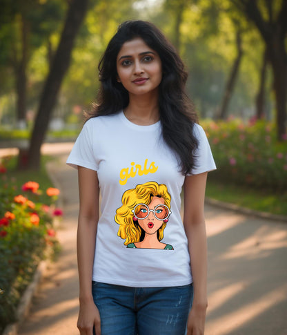 Girls Pop Art T-Shirt – 100% Cotton, Premium Printed T-Shirt for Women