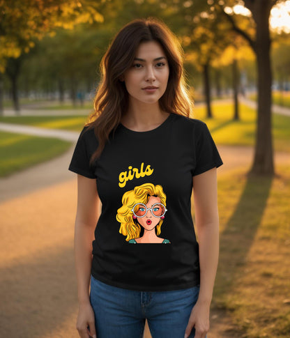 Girls Pop Art T-Shirt – 100% Cotton, Premium Printed T-Shirt for Women