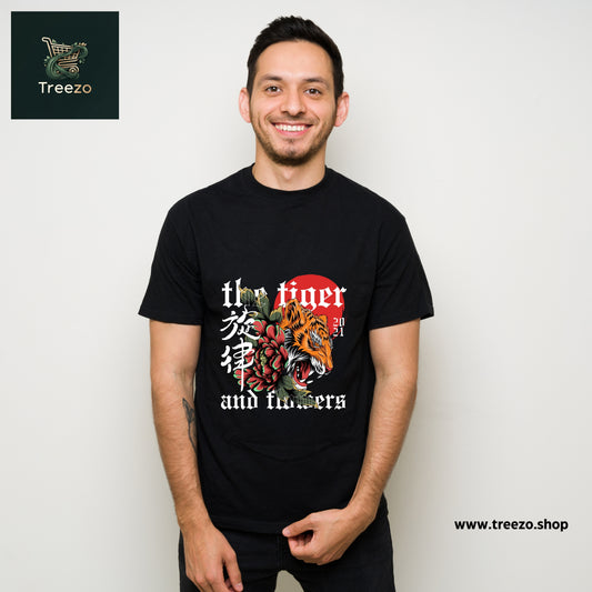 Tiger & Blossoms 100% Cotton Streetwear T-Shirt for Men – Bold & Stylish Design