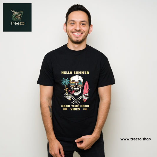 Hello Summer Skull T-Shirt – 100% Cotton, Premium Printed T-Shirt