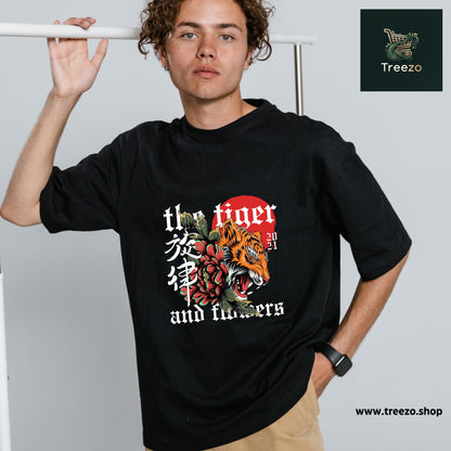 Tiger & Blossoms 100% Cotton Streetwear T-Shirt for Men – Bold & Stylish Design