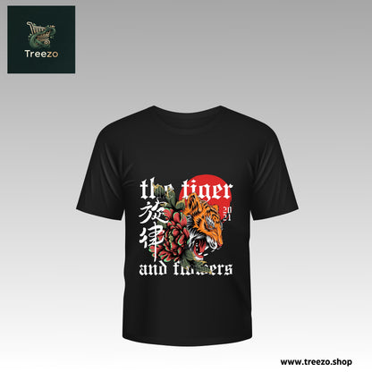 Tiger & Blossoms 100% Cotton Streetwear T-Shirt for Men – Bold & Stylish Design